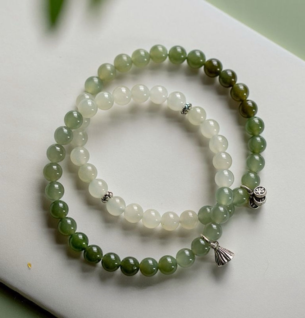 Circle of Life Gradient Green Jade Wood Element Bracelet