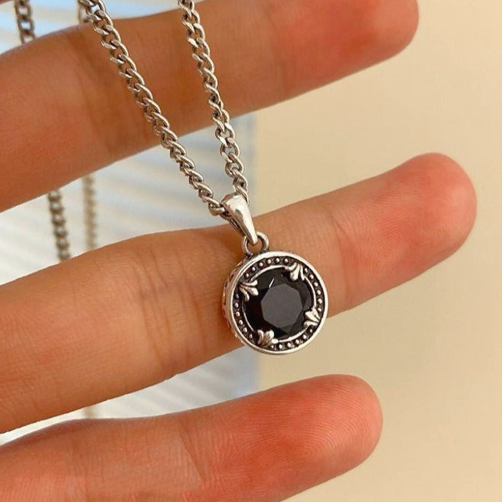 Silver Necklace with Black Obsidian Pendant