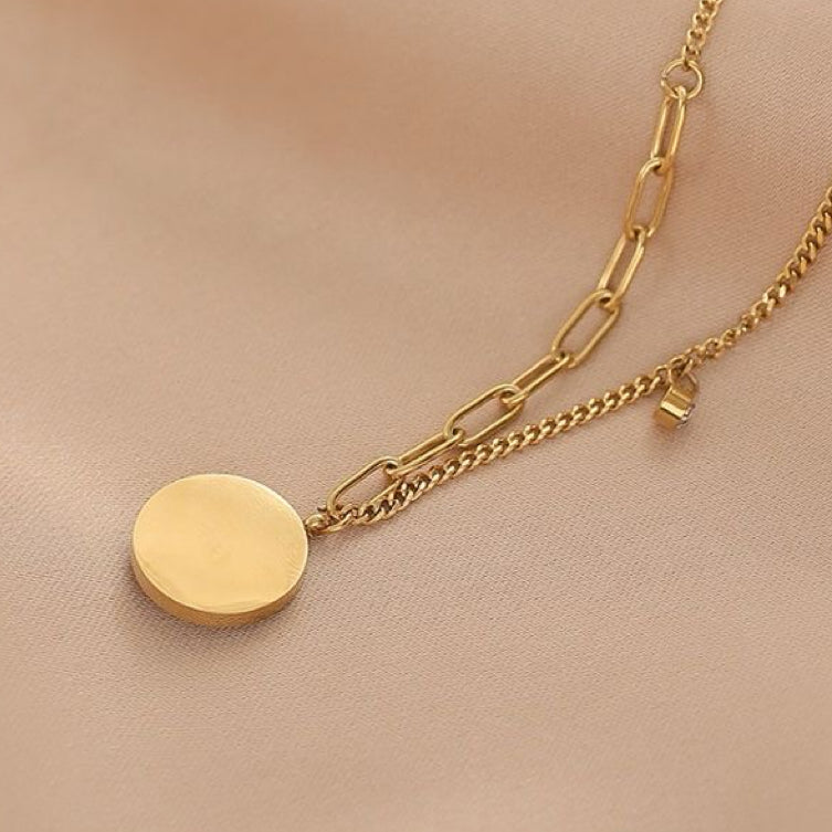 14K Gold Necklace with Mother of Pearl Camellia Pendant 