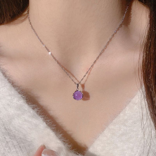 [Water] Amethyst teardrop Pendant Necklace in Sterling Silver