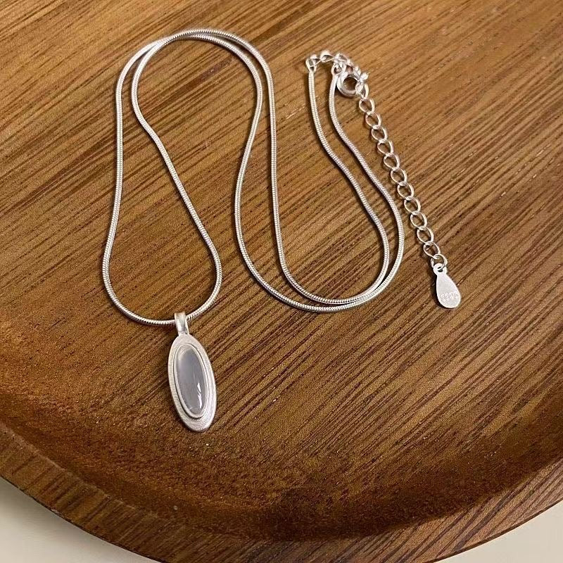 [Water] Mother of Pearl gemstone Sterling Silver Chain Necklace