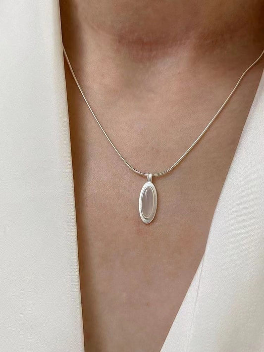 [Water] Mother of Pearl gemstone Sterling Silver Chain Necklace