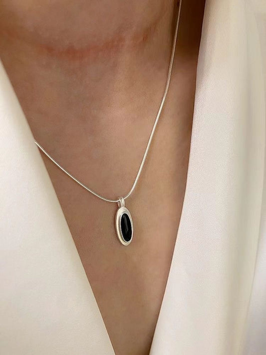 [Water]  Black Obsidian Gemstone Protection Pendant Necklace - Genuine Natural Obsidian for Stacking & Layering