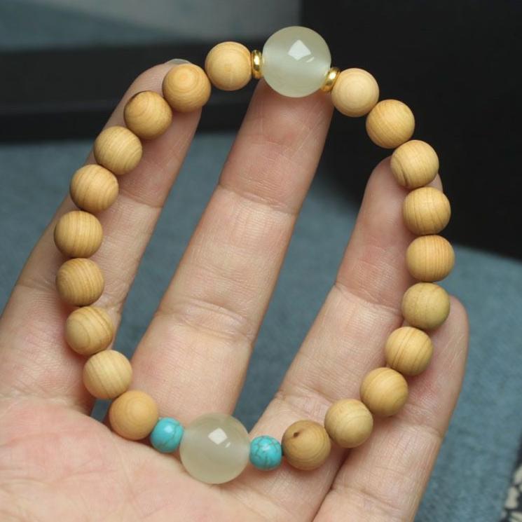 [Wood] Calming Anxiety Green Agarwood Bead with Jade Bracelet