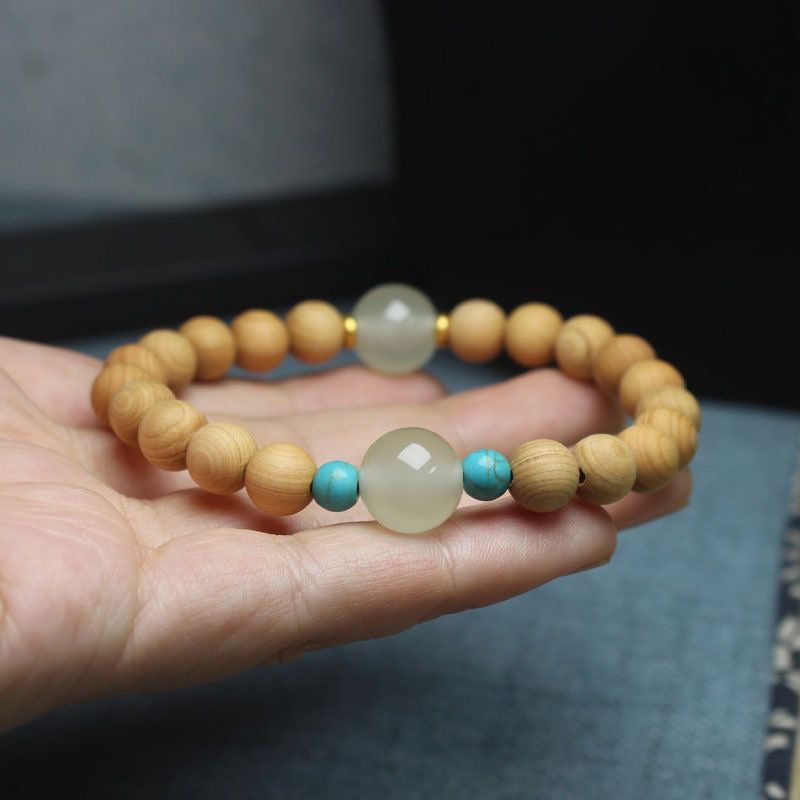 [Wood] Calming Anxiety Green Agarwood Bead with Jade Bracelet