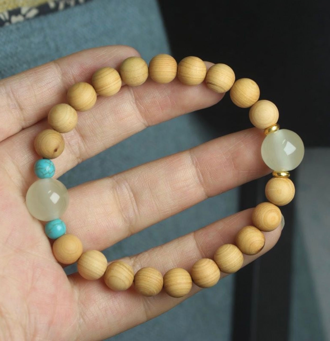 [Wood] Calming Anxiety Green Agarwood Bead with Jade Bracelet