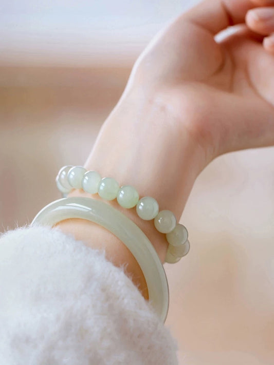 Calming Anxiety Green Hetian Jade Bracelet