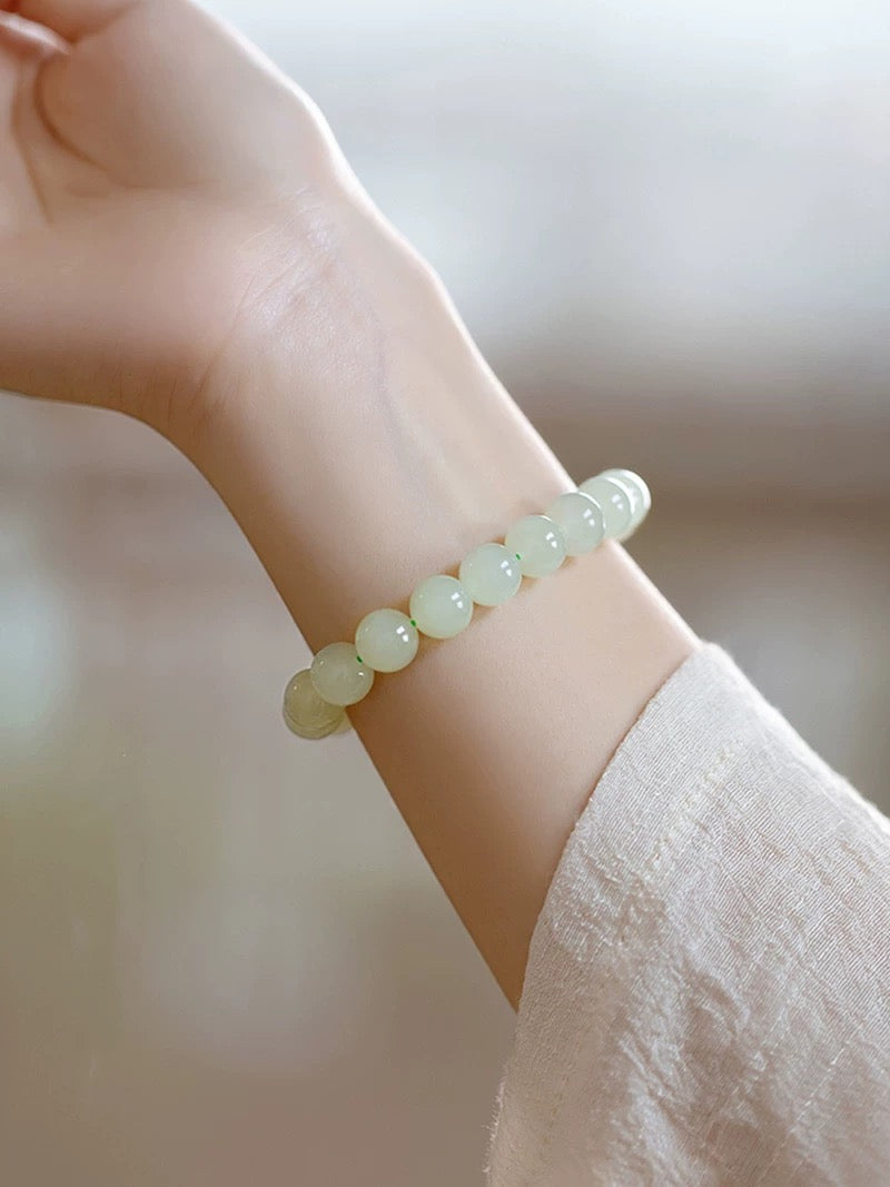 Calming Anxiety Green Hetian Jade Bracelet