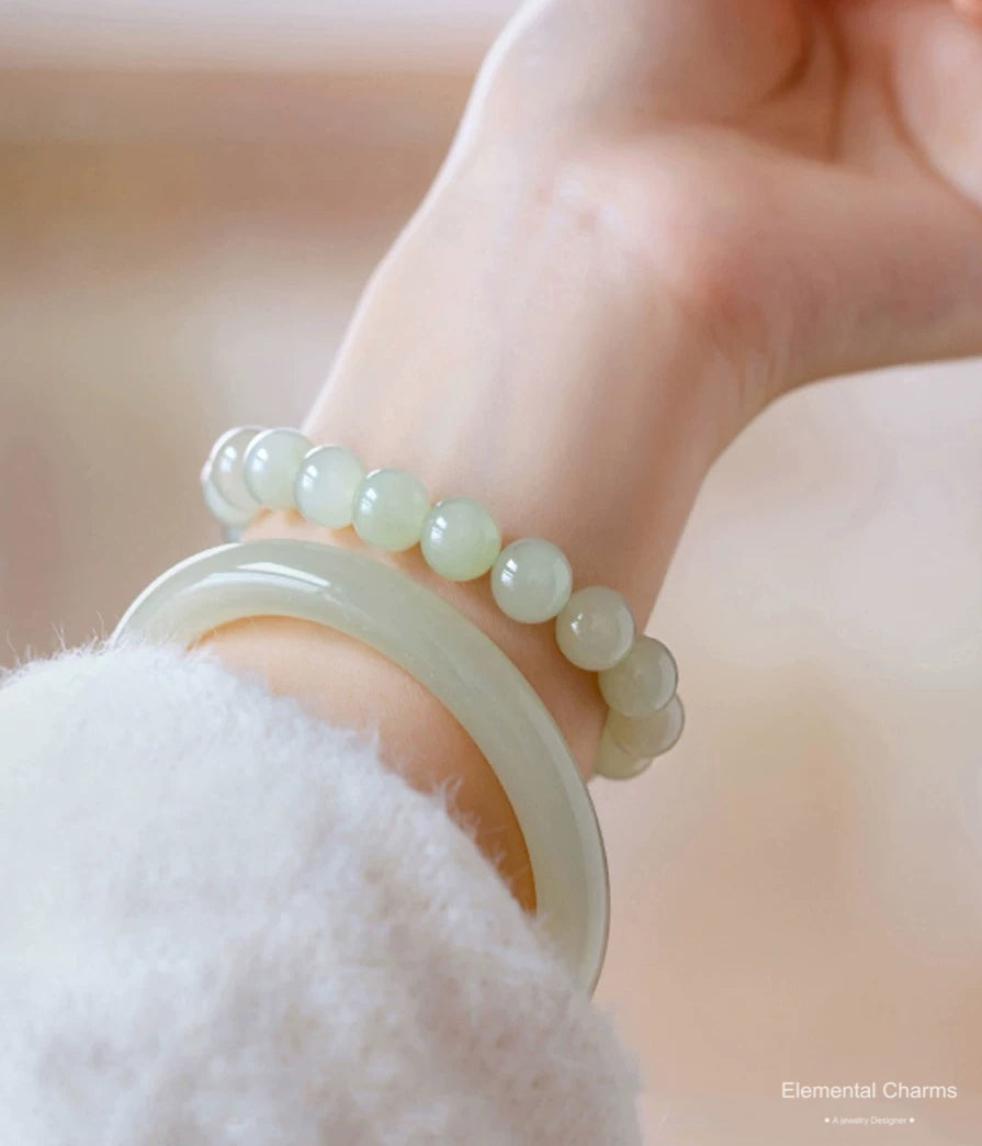 Calming Anxiety Green Hetian Jade Bracelet