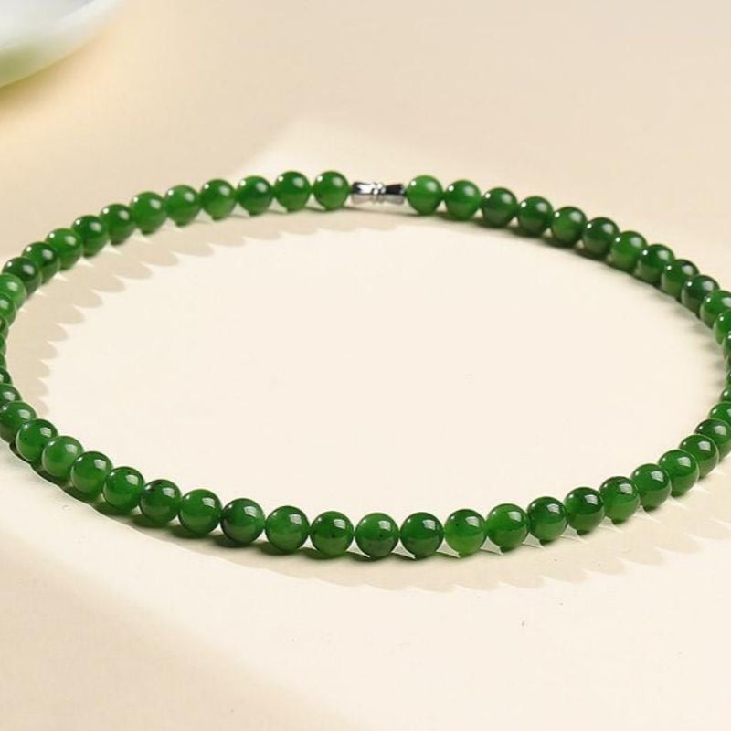  Genuine High-quality Apple Green Nephrite Jade Round Beads Necklace