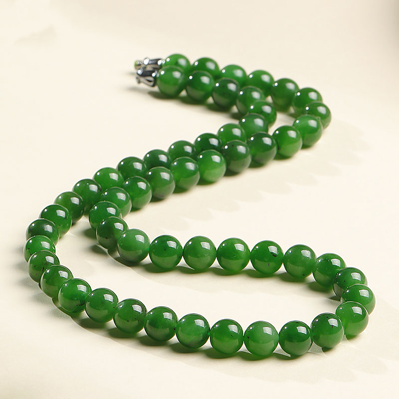  Genuine High-quality Apple Green Nephrite Jade Round Beads Necklace