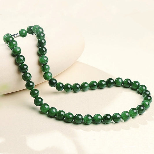  Genuine High-quality Apple Green Nephrite Jade Round Beads Necklace