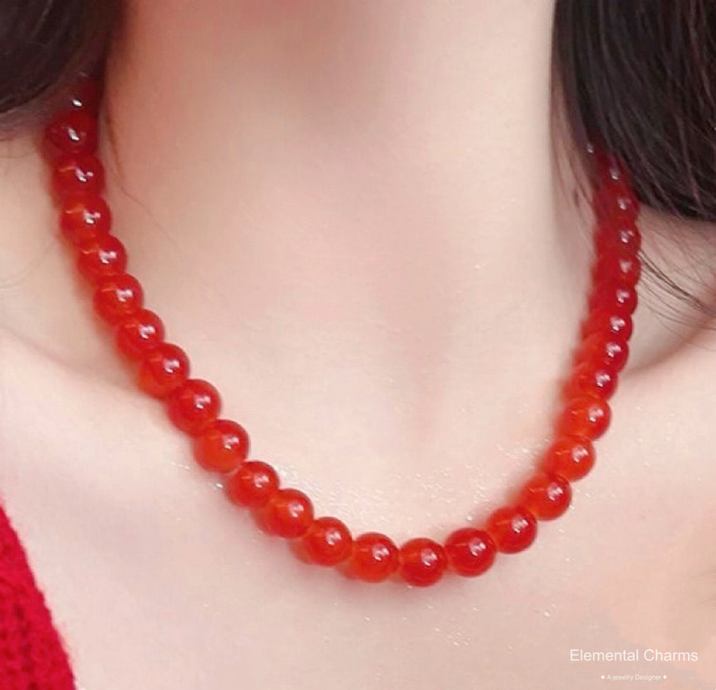  Red Agate Gemstone Beaded Necklace – Natural Stone Jewelry for Women