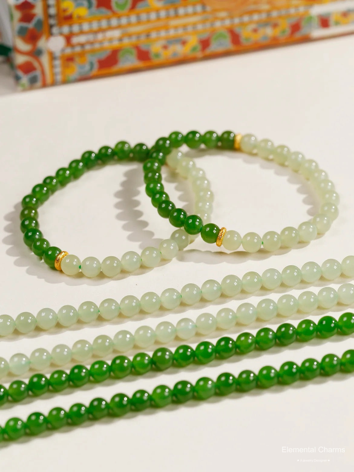 Calming Green Jade Yin-Yang Bead Bracelet with Dunhuang-Inspired Tibetan Buddha Protection