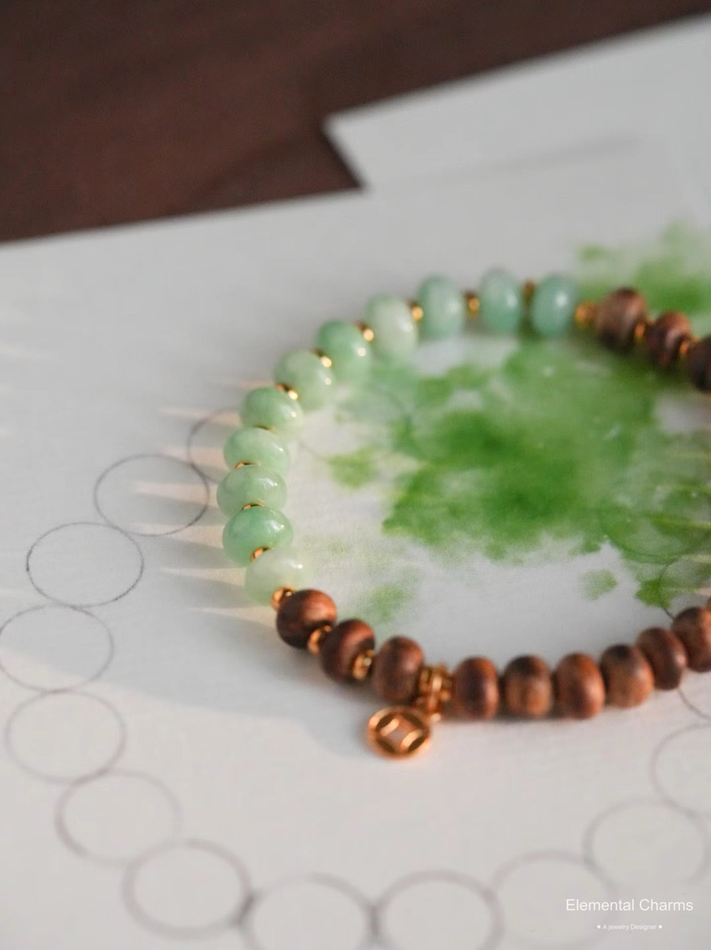 Sandalwood and Green Jade Beaded Bracelet - anti anxiety