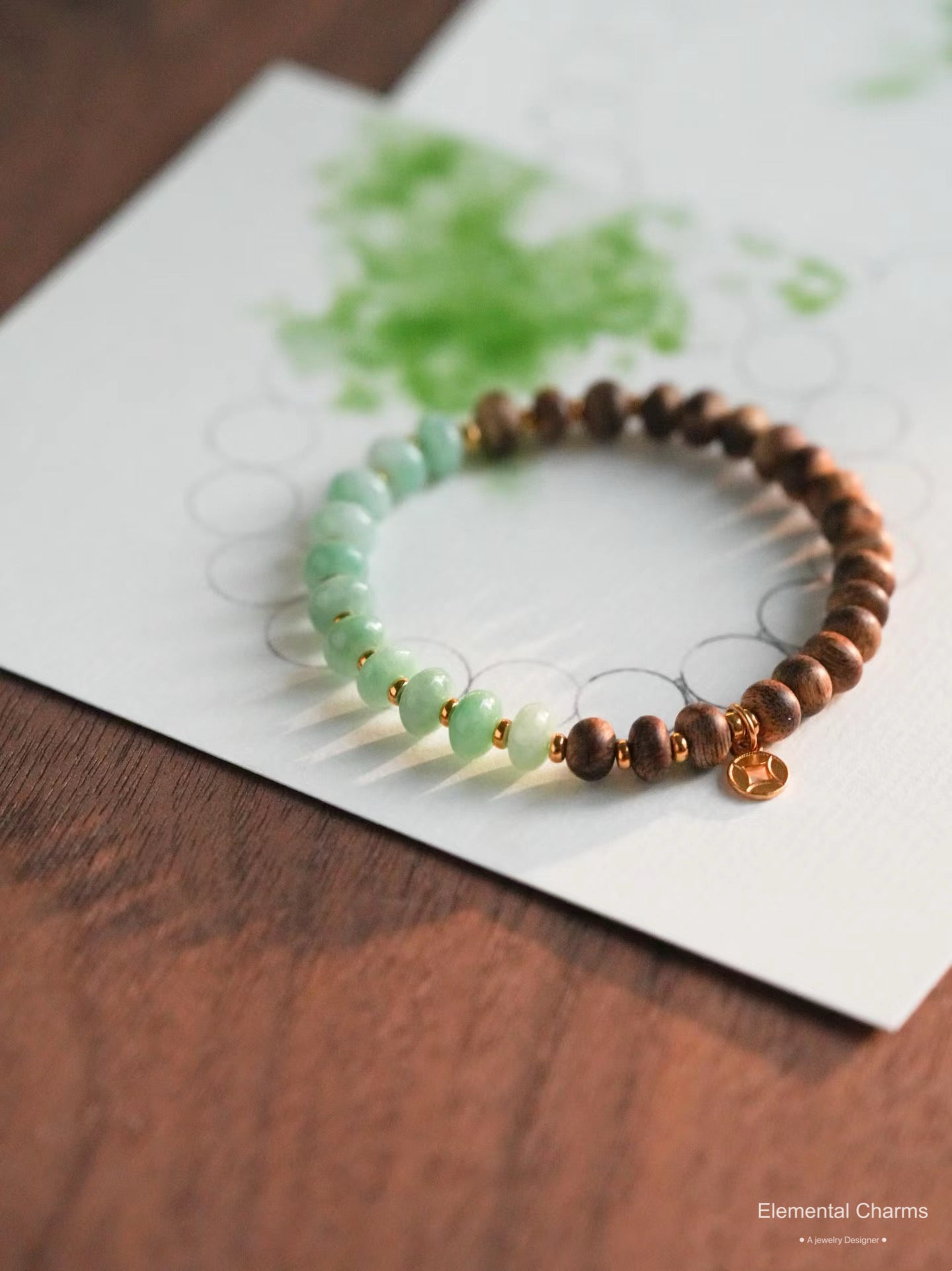 Sandalwood and Green Jade Beaded Bracelet - anti anxiety