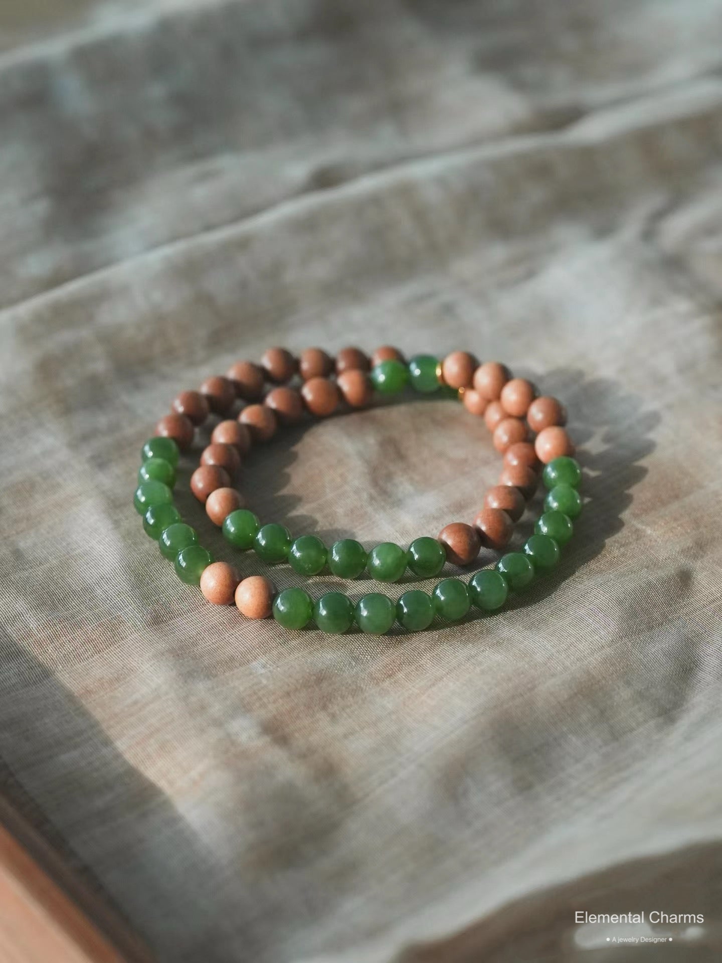 Natural Sandalwood and Jade Gemstone Double-Wrapped Bracelet for Zen Beauty and Inner Peace