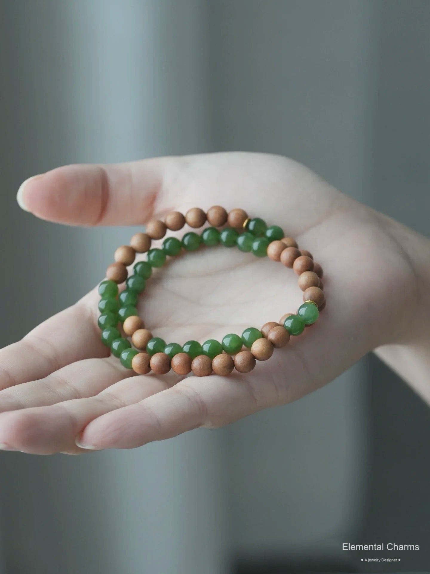 Natural Sandalwood and Jade Gemstone Double-Wrapped Bracelet for Zen Beauty and Inner Peace