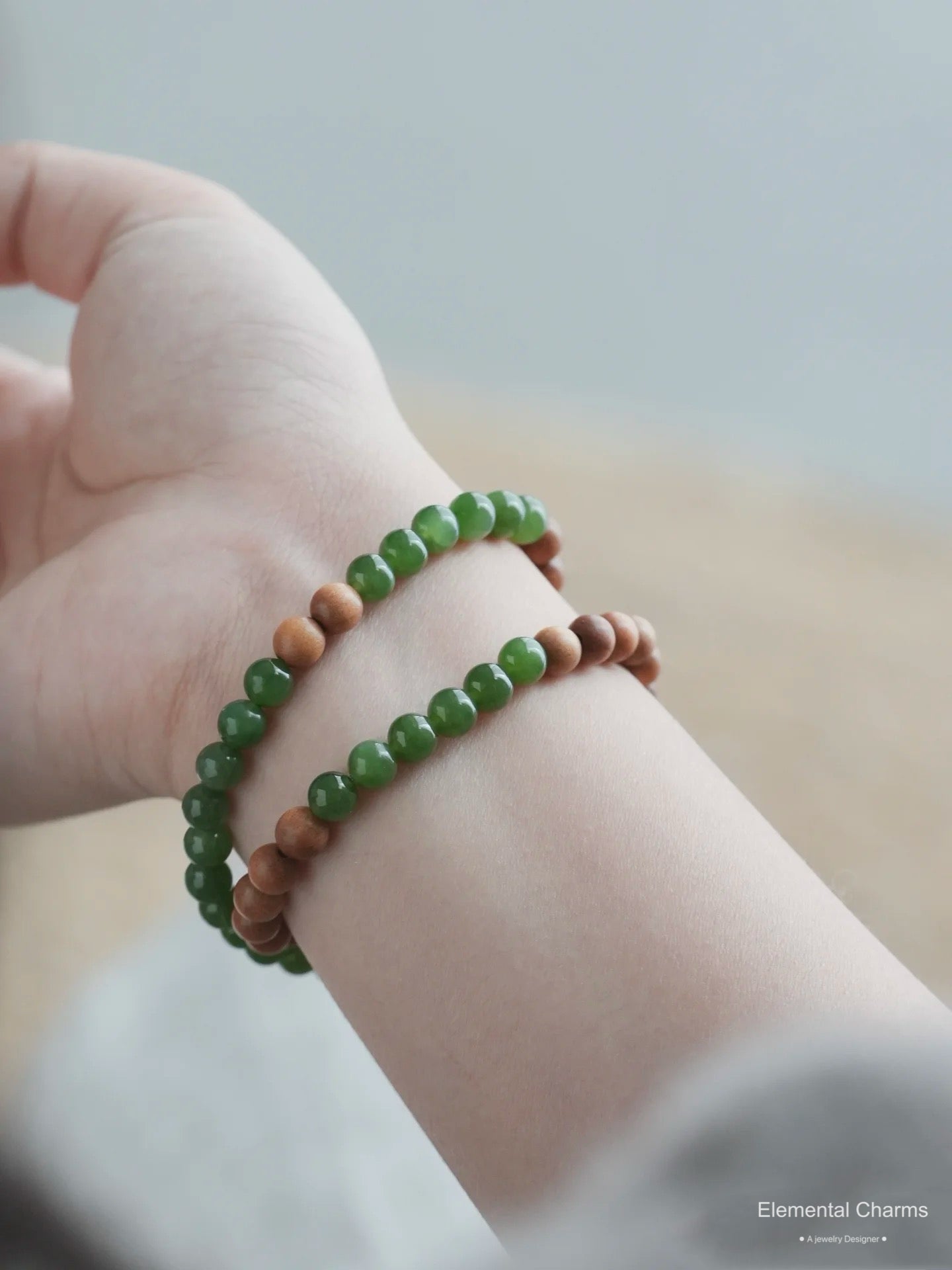 Natural Sandalwood and Jade Gemstone Double-Wrapped Bracelet for Zen Beauty and Inner Peace