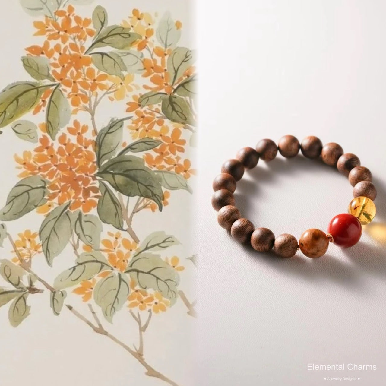 [Wood]Mid-Autumn Colored Sandalwood Beaded Bracelet – Eastern-Inspired Elegance