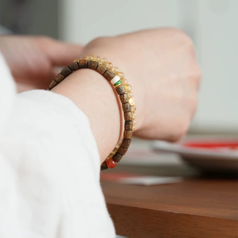 Natural Agarwood and Coconut Beads Bracelet 