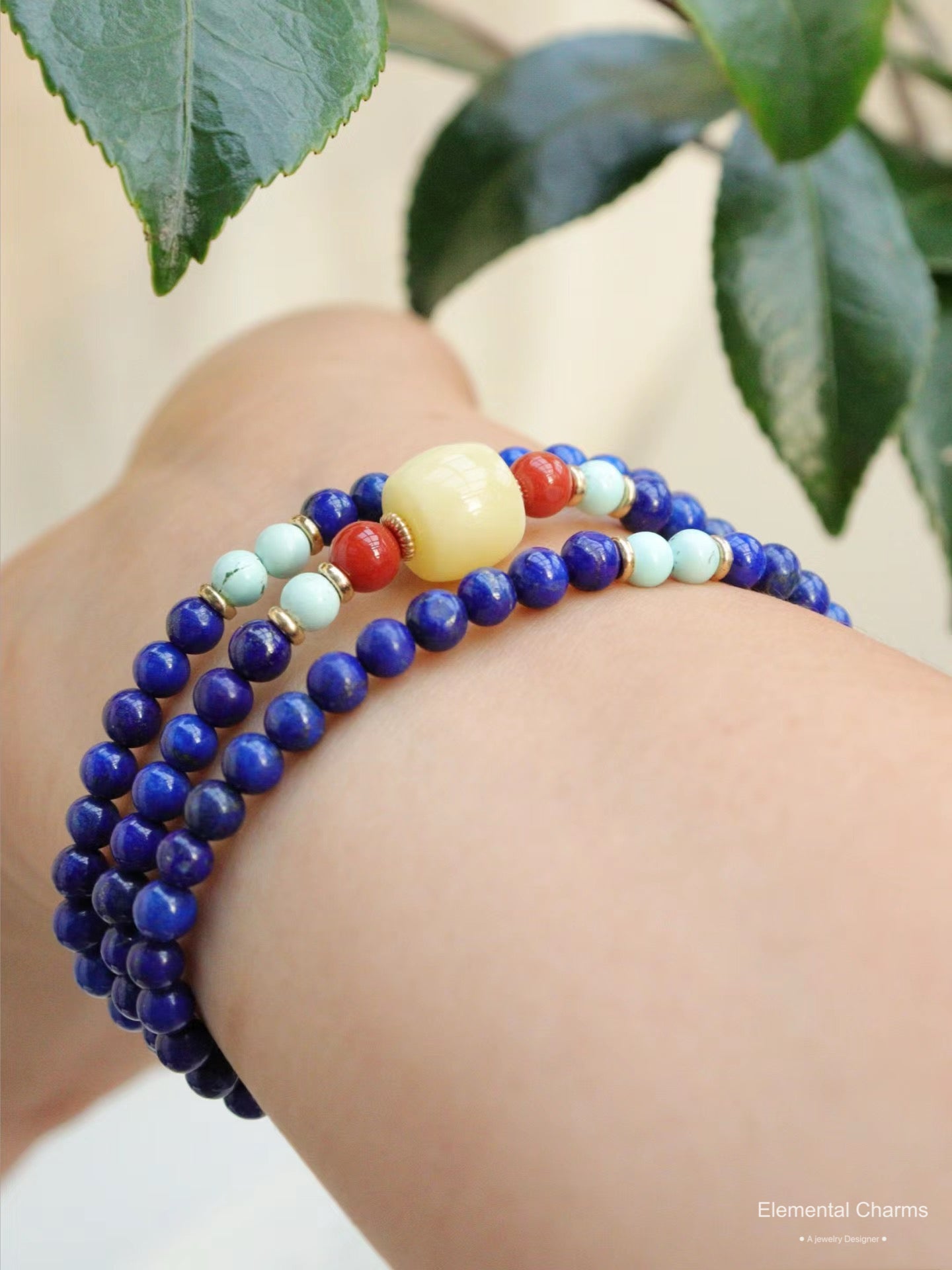 Triple-Wrapped Lapis Lazuli  Beaded Bracelet 