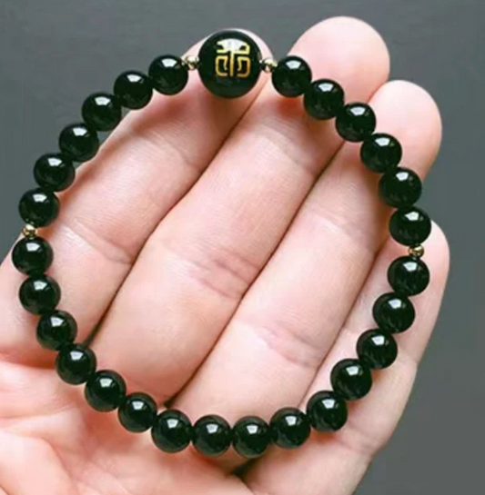 [Water] Black Obsidian Water Gemstone Stretchy Bracelet