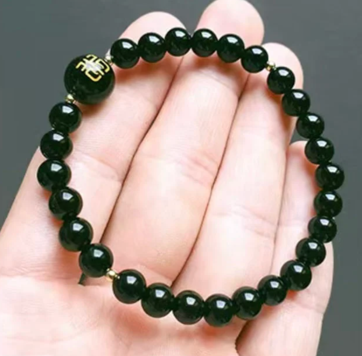 [Water] Black Obsidian Water Gemstone Stretchy Bracelet