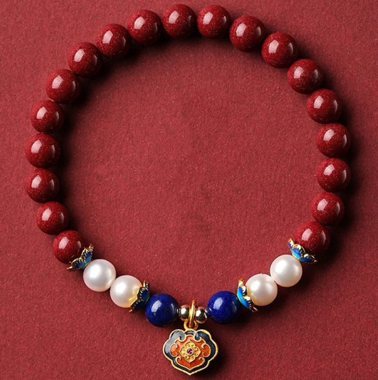 Premium graded cinnabar beads bracelet with Blessings and Prosperity Charm 