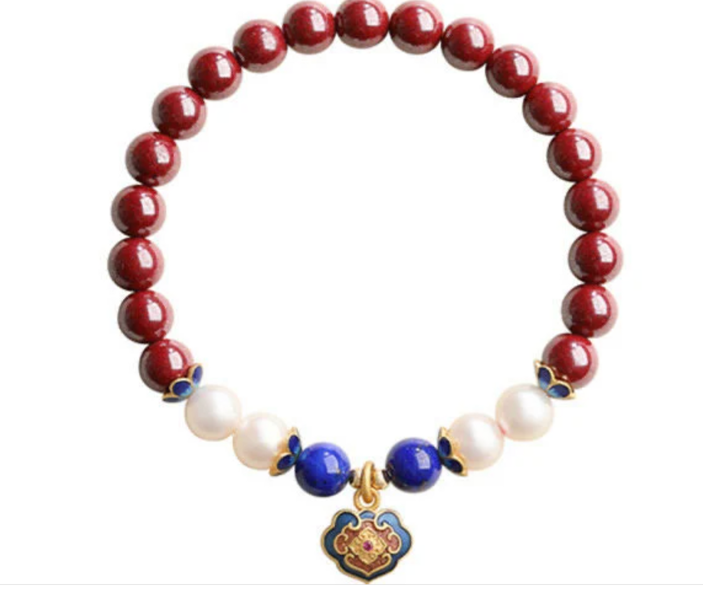 Premium graded cinnabar beads bracelet with Blessings and Prosperity Charm 