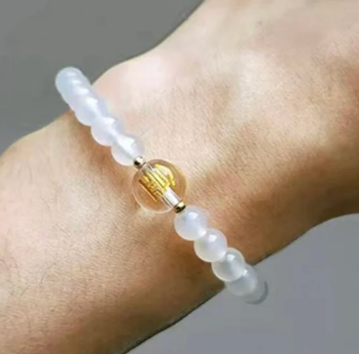 Gold Element Nephrite gemstone beaded bracelet - Guard negativity