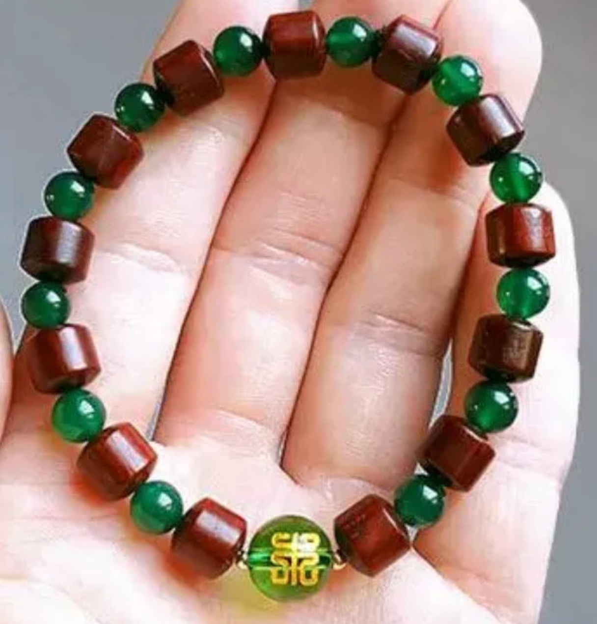 [Wood] Triple Protection Agarwood/Sandalwood Jade Bead Stretchy Bracelet - Growth and Protection