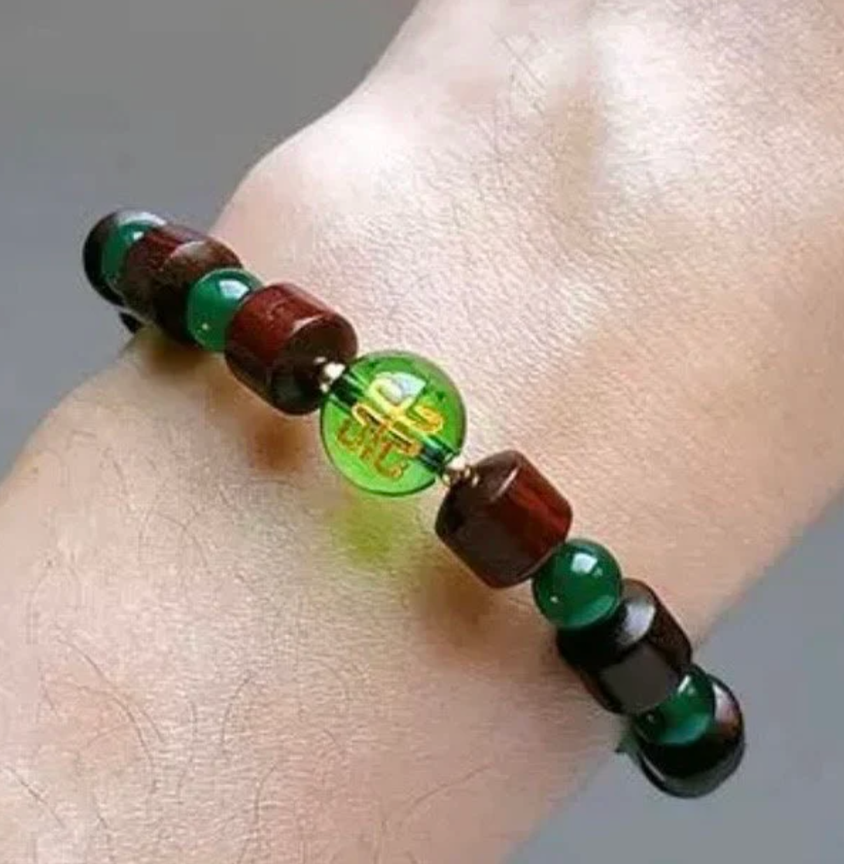 [Wood] Triple Protection Agarwood/Sandalwood Jade Bead Stretchy Bracelet - Growth and Protection