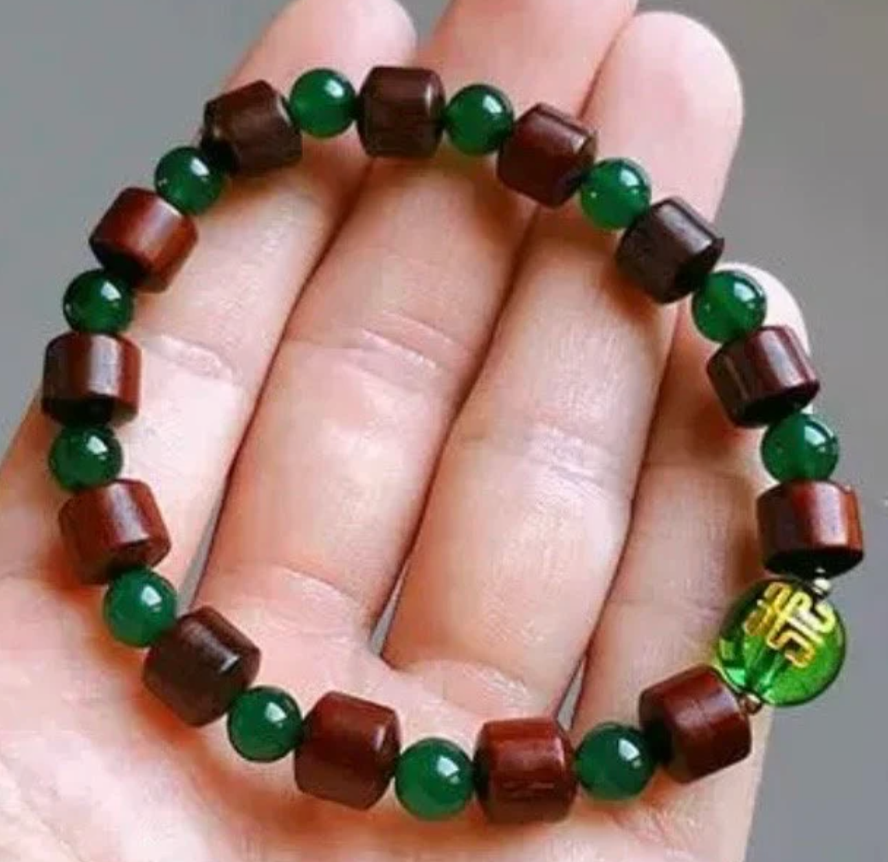 [Wood] Triple Protection Agarwood/Sandalwood Jade Bead Stretchy Bracelet - Growth and Protection