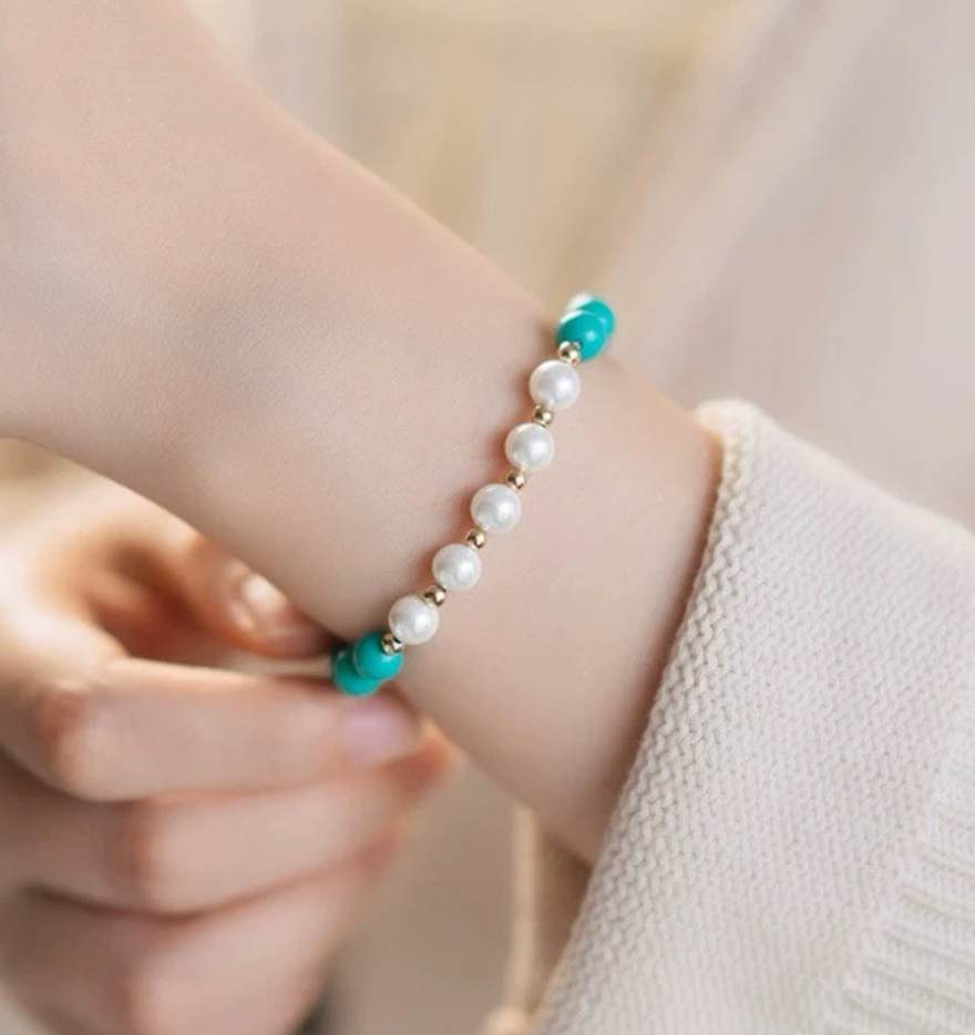 Minimalist Pearls Turquoise Dainty Gemstone Stretchy Bracelet