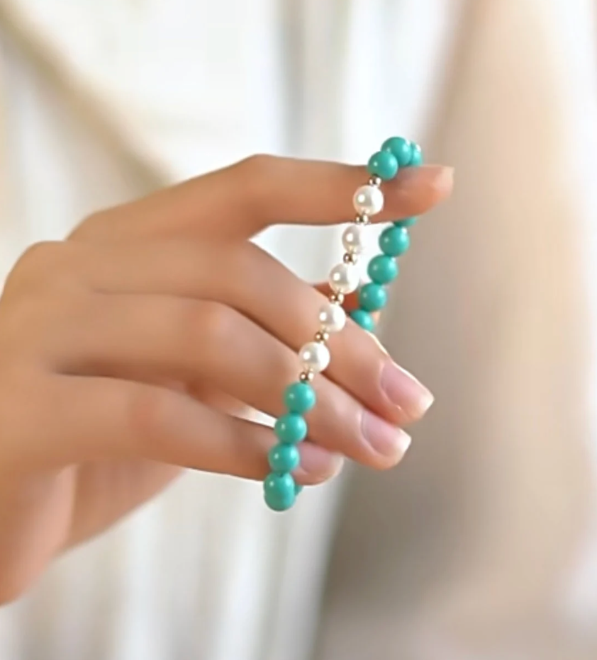 Minimalist Pearls Turquoise Dainty Gemstone Stretchy Bracelet