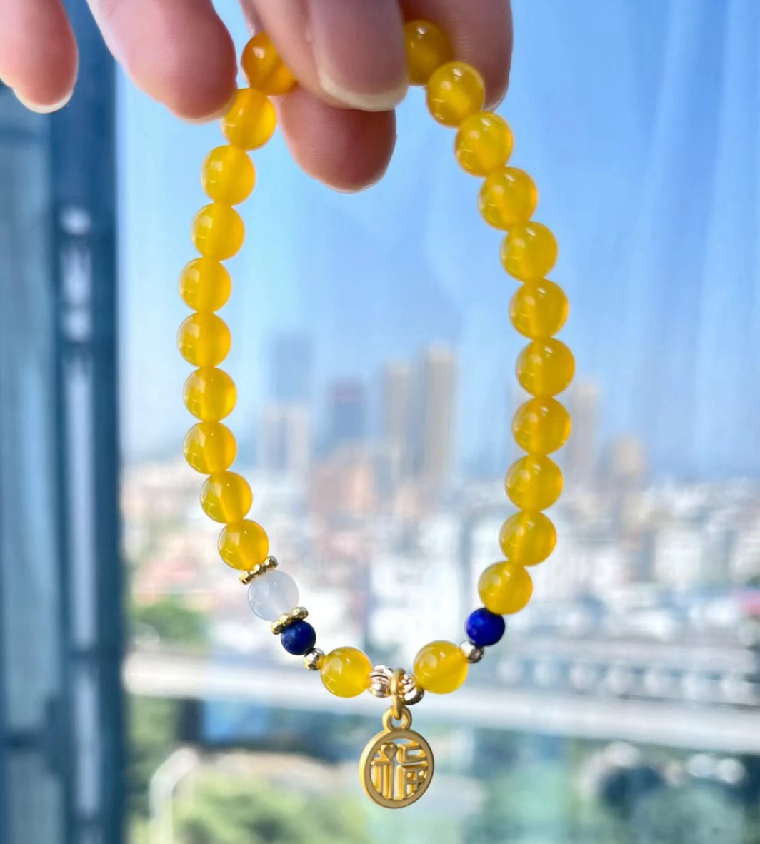 [Earth] Premium Grade Yellow Sunshine Gemstone Good Fortune Charm Stretchy Bracelet