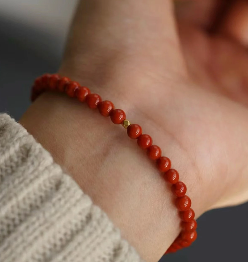 Minimalism Red Cinnabar Gemstone beads Stretchy Bracelet