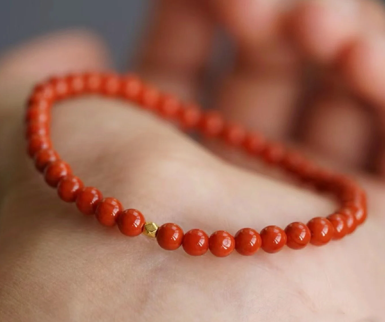 Minimalism Red Cinnabar Gemstone beads Stretchy Bracelet