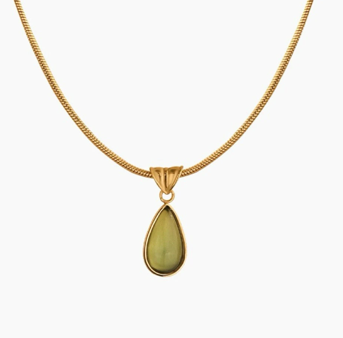 [Wood] Gold 14K Gold Natural Jade Pendant Necklace | Dainty Gold Fine Jewelry