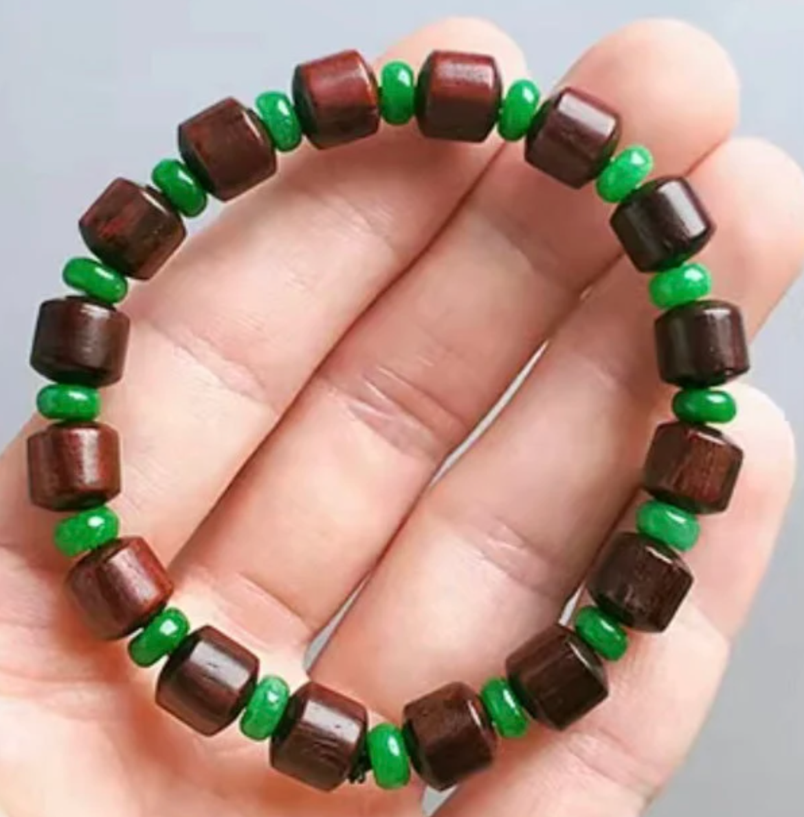 [Wood] Triple Protection Agarwood/Sandalwood Jade Bead Stretchy Bracelet - Growth and Protection