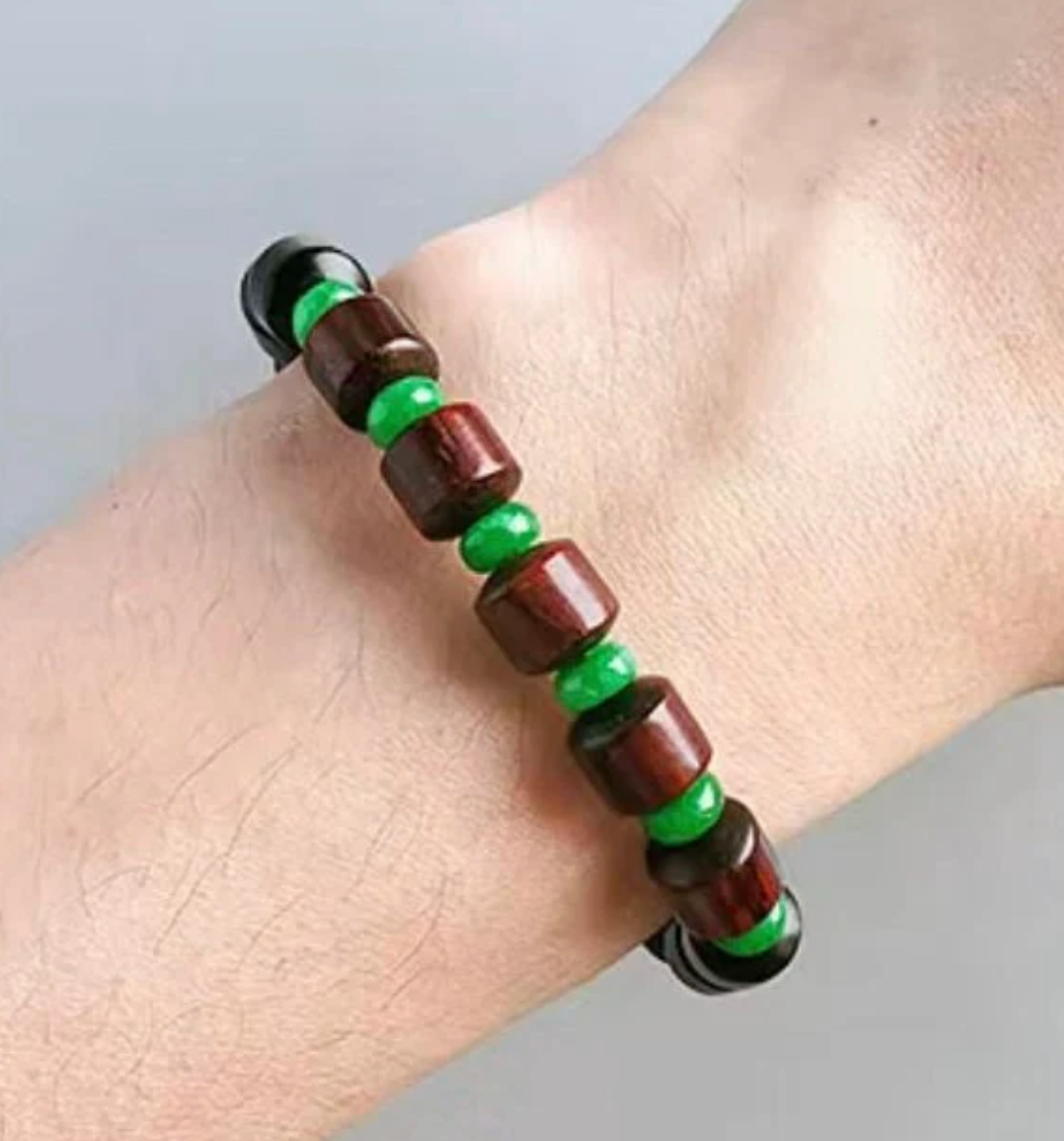 [Wood] Triple Protection Agarwood/Sandalwood Jade Bead Stretchy Bracelet - Growth and Protection