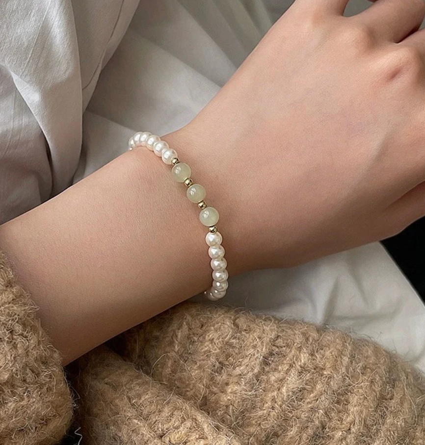 Freshwater Pearl Jade Gemstone beaded Bracelet