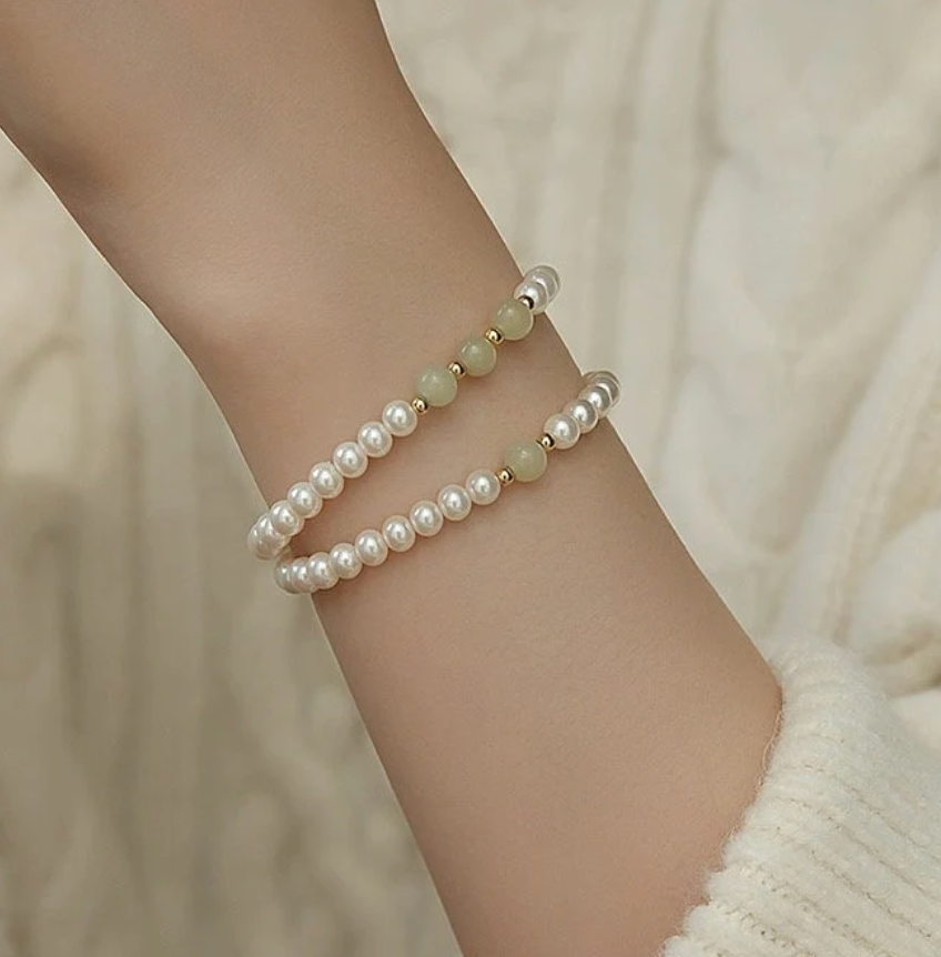 Freshwater Pearl Jade Gemstone beaded Bracelet