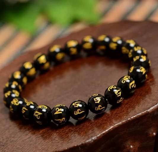 Tibetan Black Obsidian Mantra Bracelet 