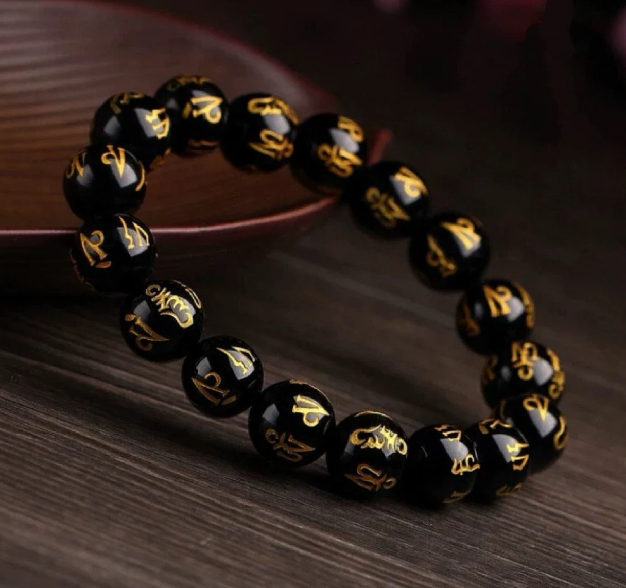 Tibetan Black Obsidian Mantra Bracelet 