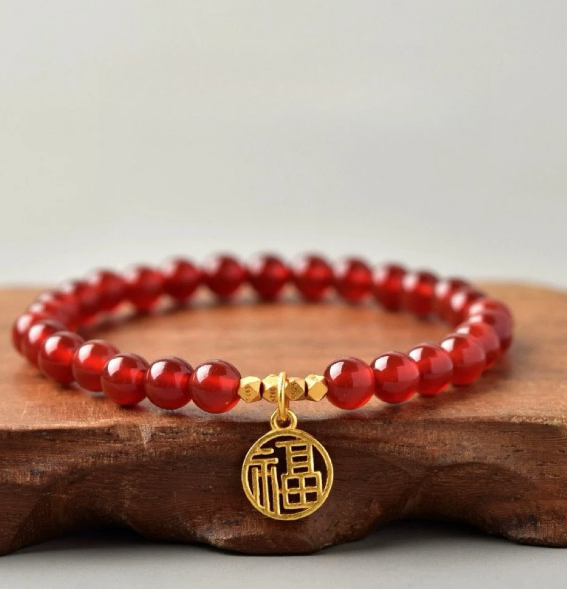 Lucky Charm Red Fire Gemstone beaded Bracelet - Dragon Year Energy Recharge