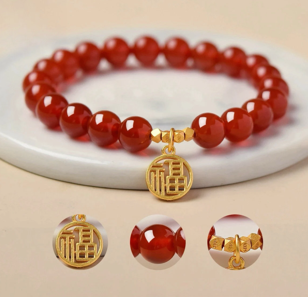 Lucky Charm Red Fire Gemstone beaded Bracelet - Dragon Year Energy Recharge