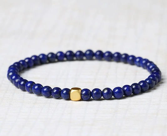 Minimalist Lapis Lazuli beaded Gemstone Stretchy Bracelet
