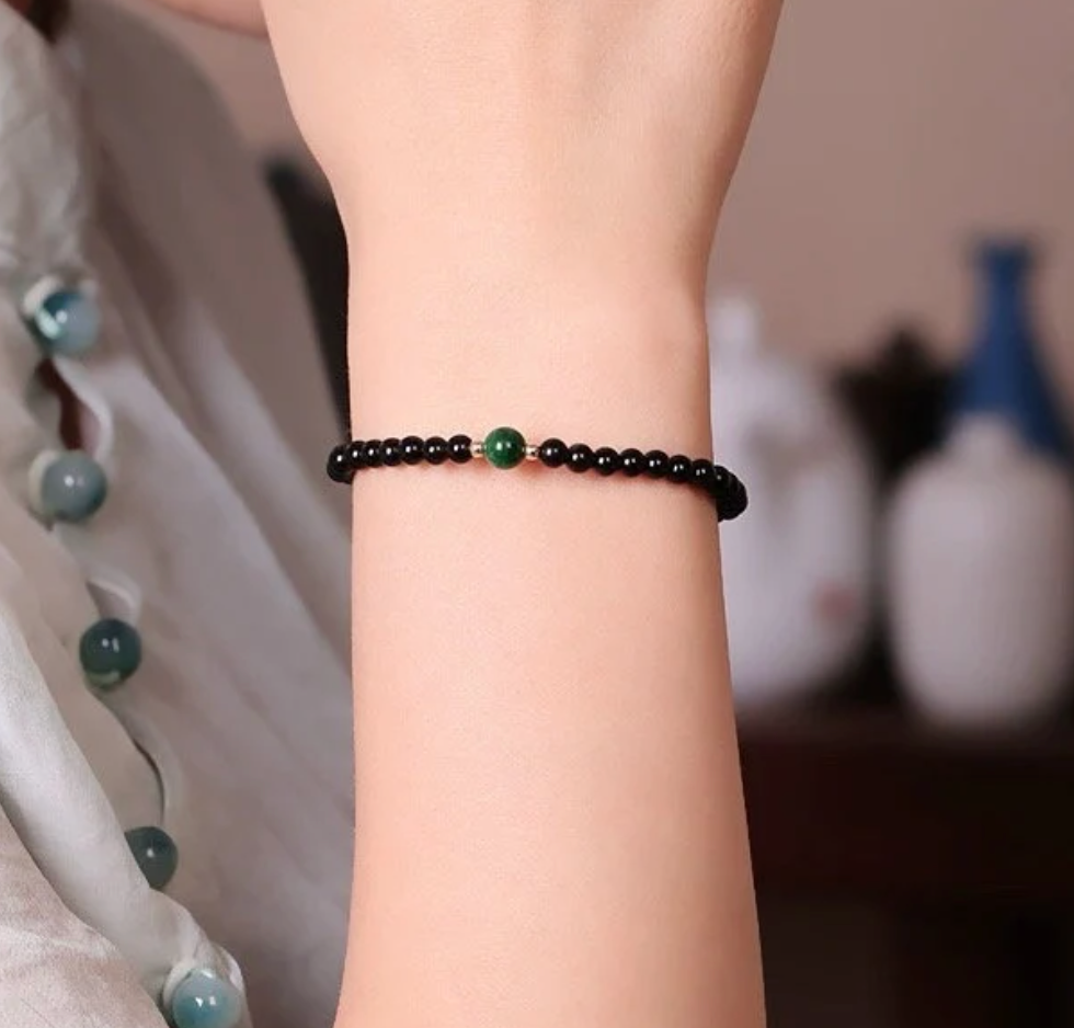 Minimalist Black Obsidian Water Gemstone Stretchy Bracelet